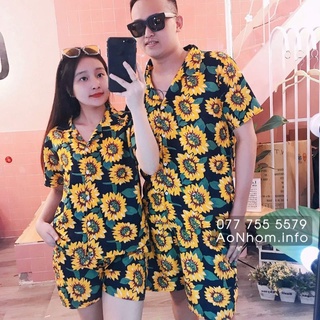 Bộ hoa hướng dương đen,đi biển,mặc nhà cho nam và nữ