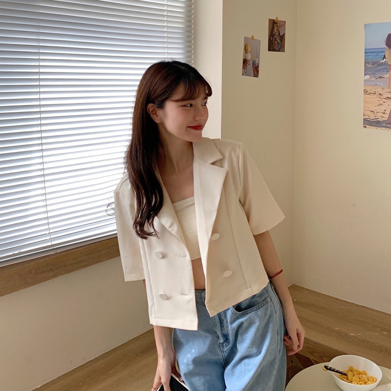 Brroa Áo Khoác Blazer Tay Lỡ Màu Trơn Thời Trang Công Sở Hàn Quốc Dành Cho Nữ