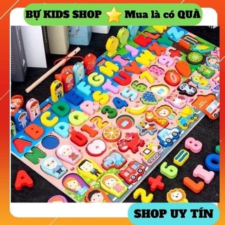 Đồ chơi câu cá, bảng chữ cái, xếp hình 7in1-Đồ chơi gỗ thông minh