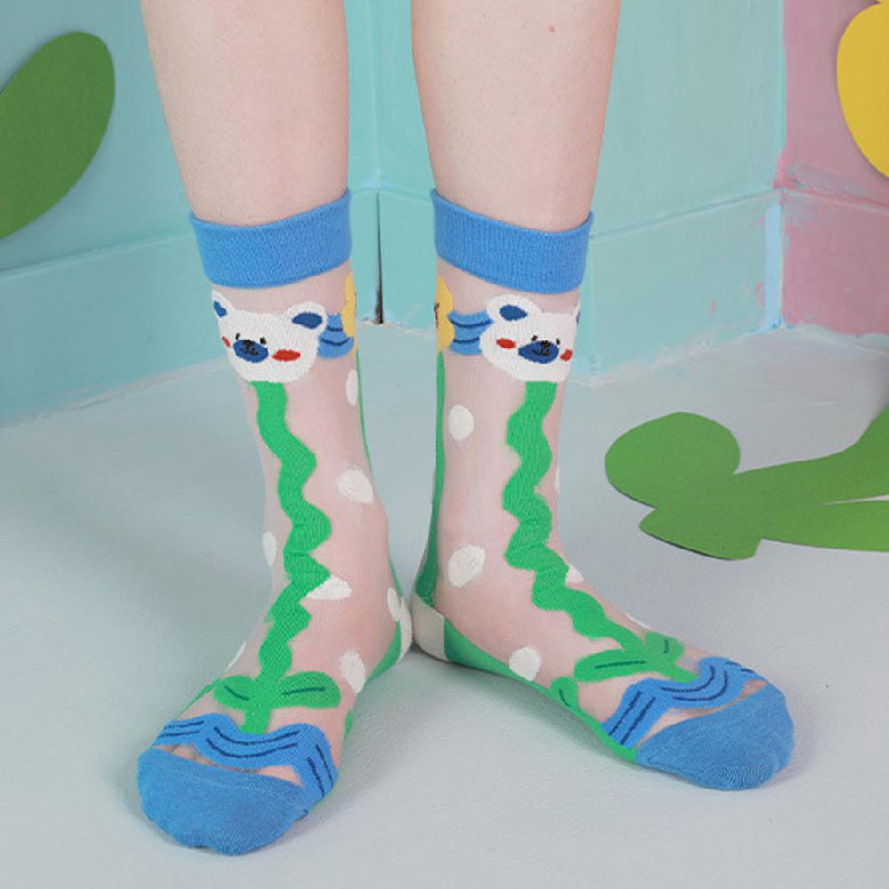 AROMA Tất Lưới Thoáng Khí Họa Tiết Gấu Dễ Thương Cho Nữ