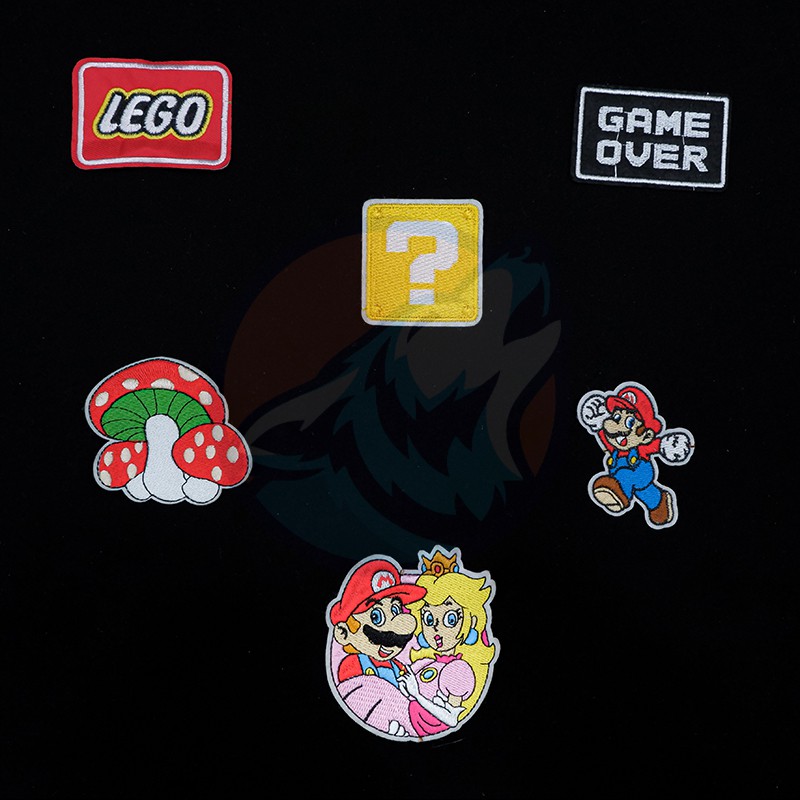 Hình dán vải ủi quần áo, cặp sách, giày dép, phụ kiện chủ đề Lego, Mario