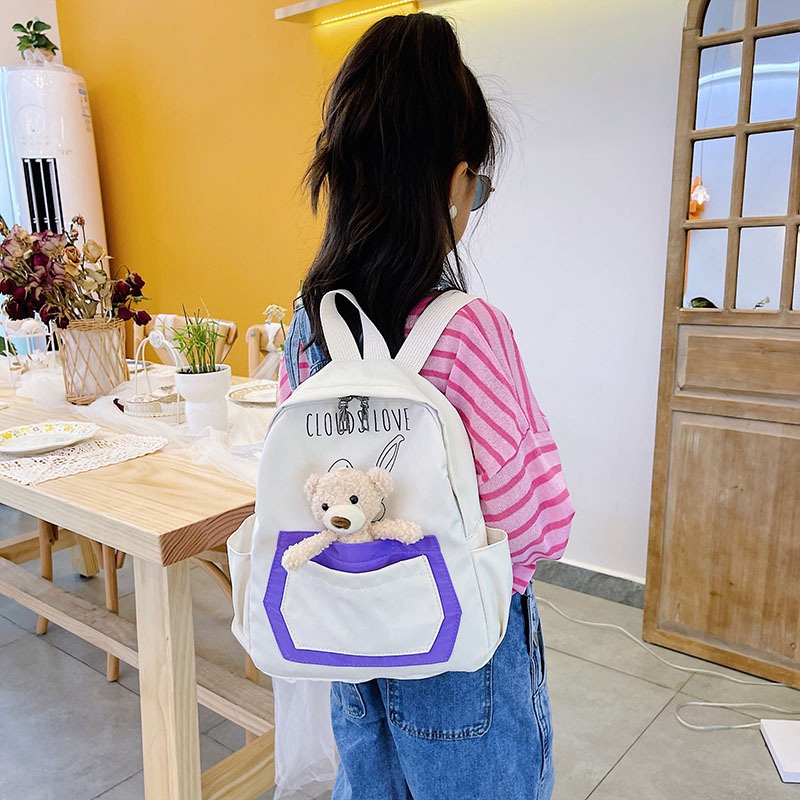 Ba Lô Đi Học Bằng Nylon Nhẹ In Họa Tiết Gấu Hoạt Hình Dễ Thương Cho Bé Mẫu Giáo