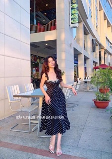 Đầm Maxi Chấm Bi Viền Ren