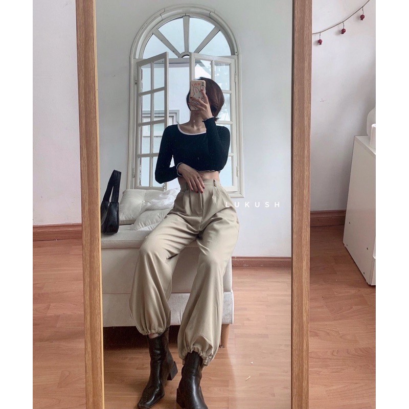 Áo croptop nữ dài tay ôm body chất thun mát xinh xắn