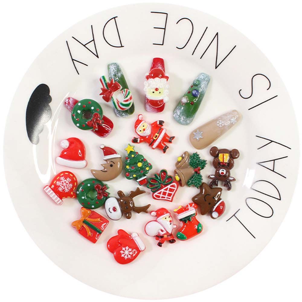 Set 5 Phụ Kiện Trang Trí Móng Tay, Cắm Bánh Sinh Nhật, Trang Trí Điện Thoại, Sổ Tay Bằng Nhựa Resin Họa Tiết Noel