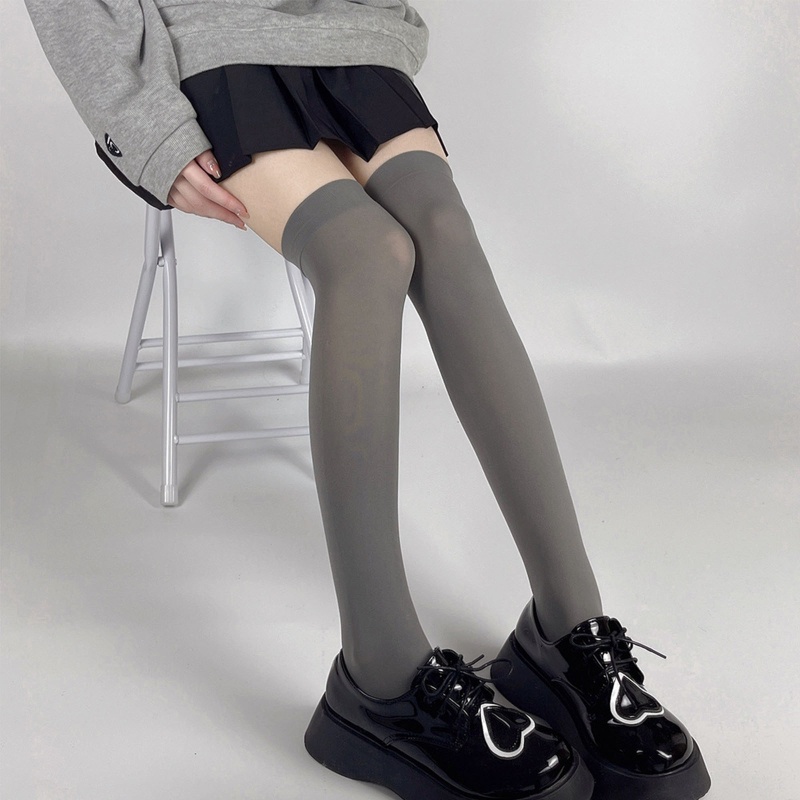 Vớ Dài Qua Gối Màu Xám Nhạt Phong Cách Nhật Bản Thời Trang Cho Nữ