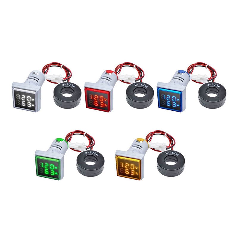 Volt kế &amp; ampe kế kỹ thuật số AC 50-500V 0-100A 22mm có đèn LED