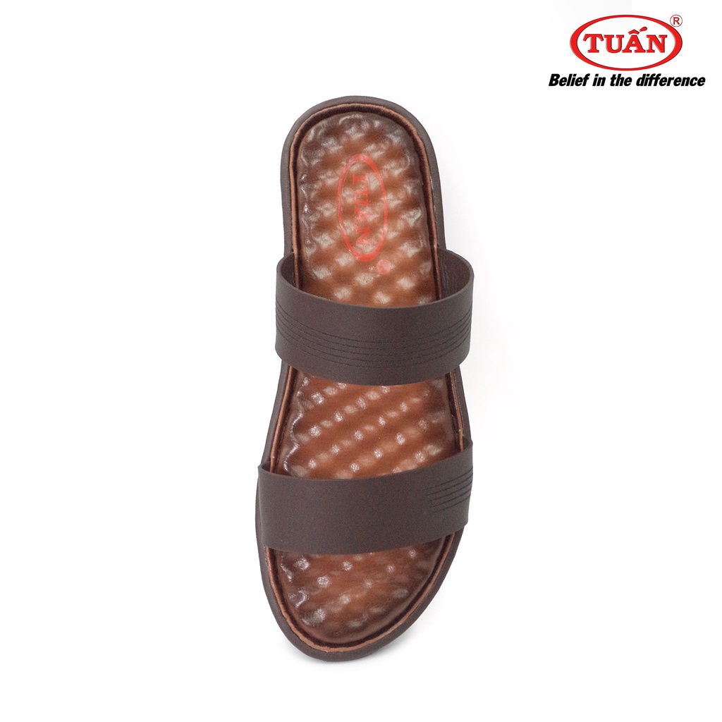 Dép da nam dép quai ngang da tự nhiên mặt mát xa thương hiệu Tuấn DXHU-05H