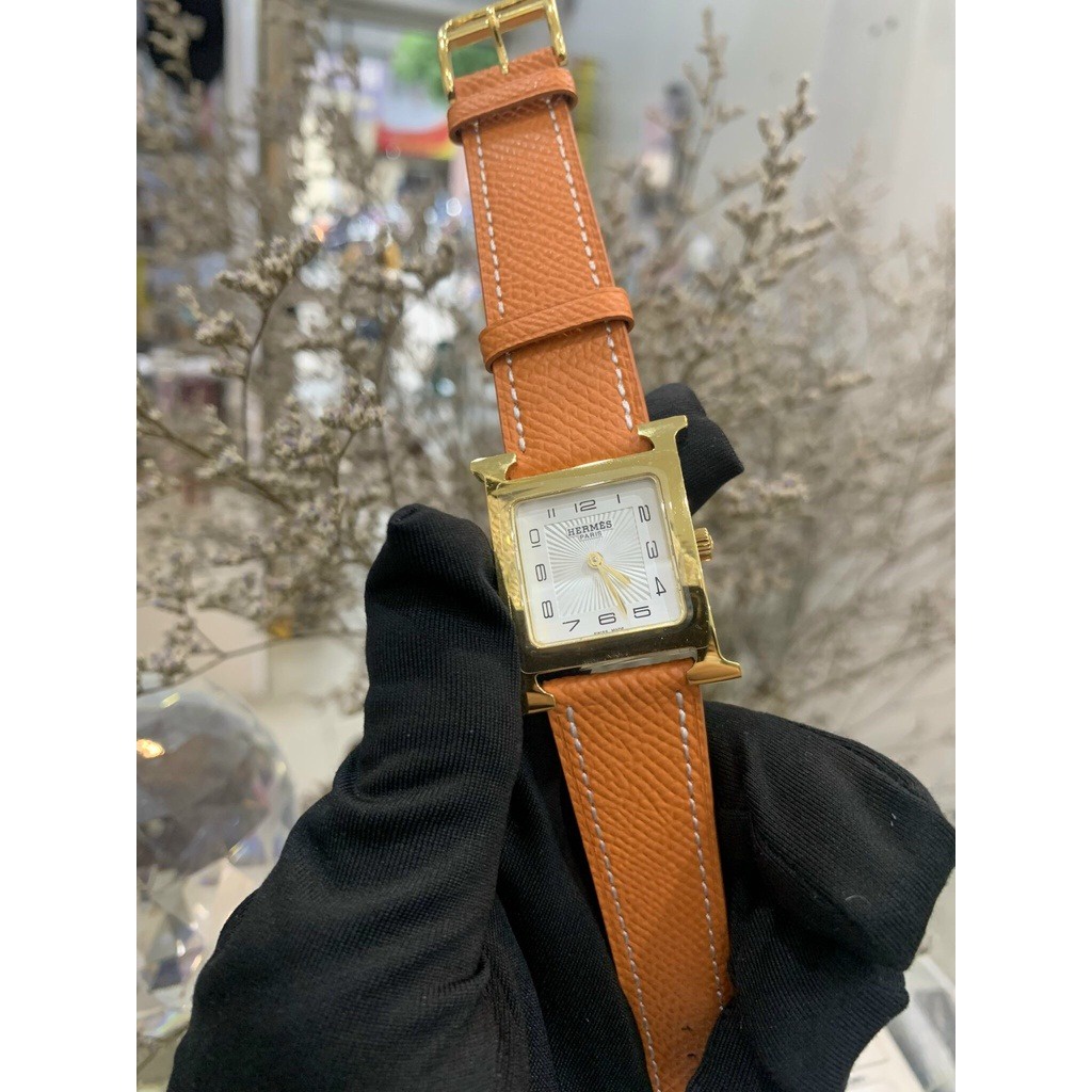 Đồng hồ Hemes Heure H nữ mặt vuông dây da - Viền Ceramic Mặt Đính Đá - Size 26x32mm hermes