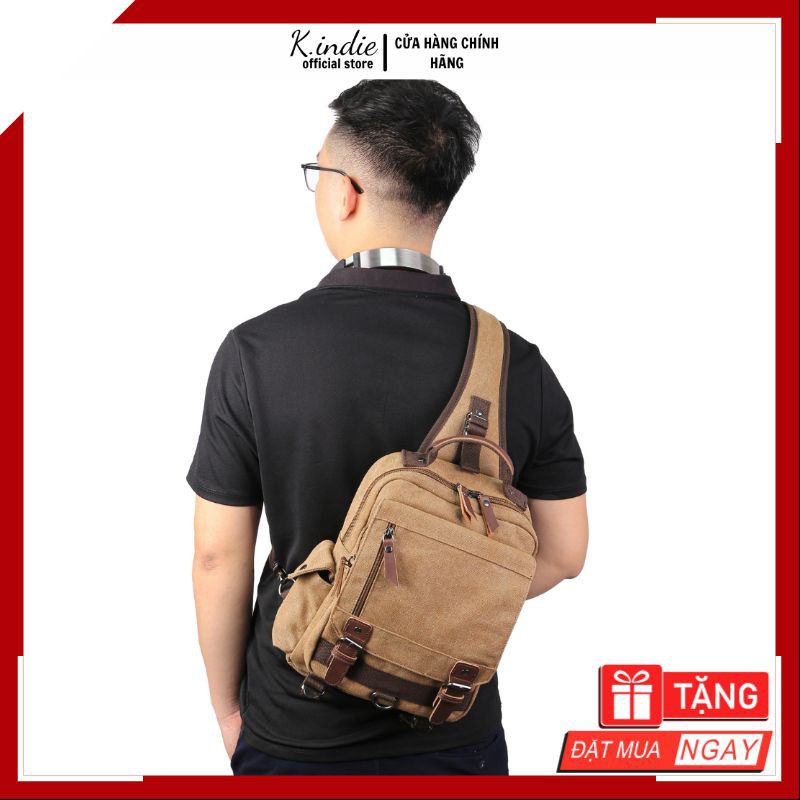Balo nam❤️ FREESHIP ❤️Balo chéo vải canvas chống thấm - kiểu dáng cách điệu, kích thước 11 x 29 x 33(cm)
