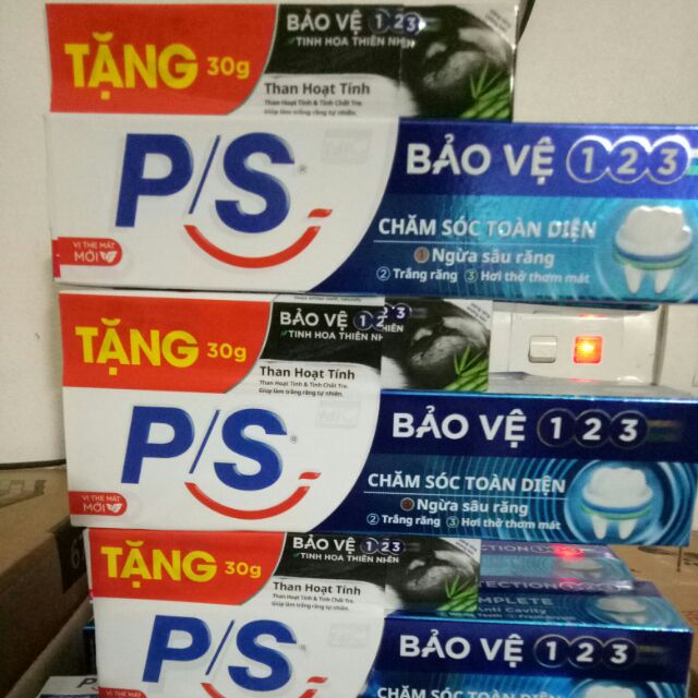 COMBO 6 HỘP KEM ĐÁNH RĂNG PS - Bảo Vệ 123(190g tặng hộp nhỏ than hoạt tính)