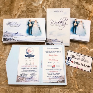 THIỆP CƯỚI BIỂN XANH thiệp + phong bao (đã bao gồm công in nd hoàn chỉnh)