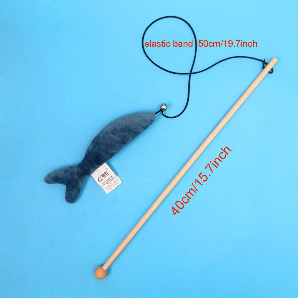 MIOSHOP Mini Pet Cat Teaser Toys Rod Mouse Toy Cat Catcher Teaser Wooden Stick With Mini Bell Wood Feather Cartoon Cat Interactive Toys
