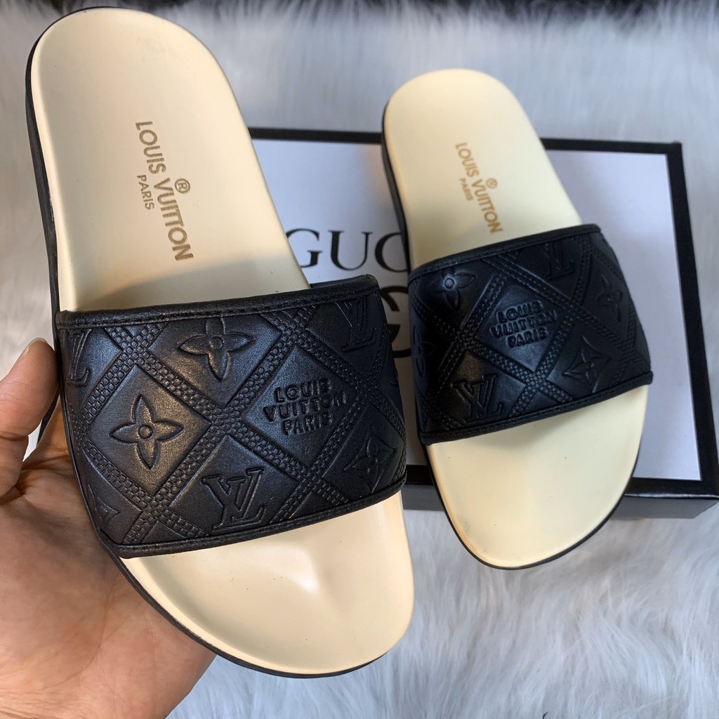 Dép quai ngang LOUIS VUITTON dép Unisex nam nữ đế cao su êm chân bền chắc thời trang HỌA TIẾT QUAI DA