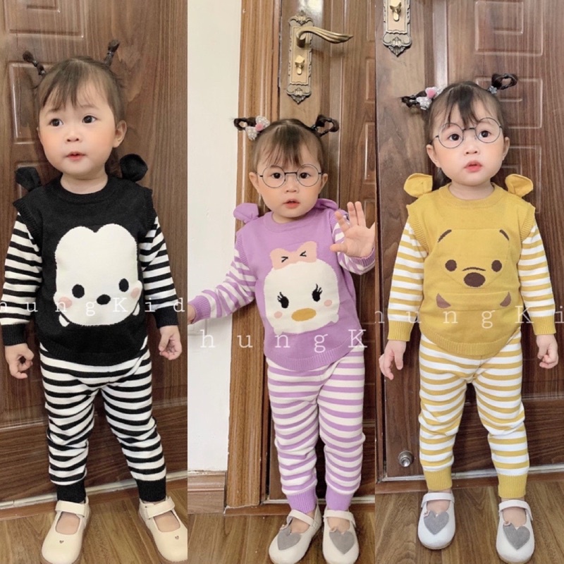 Set Bộ Len Thỏ Phối Chân Váy Xếp Li Hàng CC