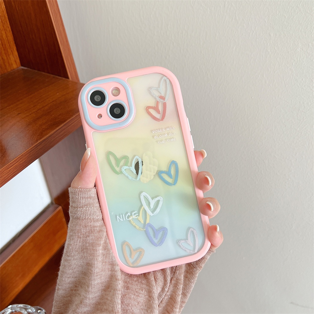 Ốp Điện Thoại Mềm Trong Suốt Họa Tiết Trái Tim Màu Gradient Cho iPhone 13 12 Max 11 Pro XS Max XR X
