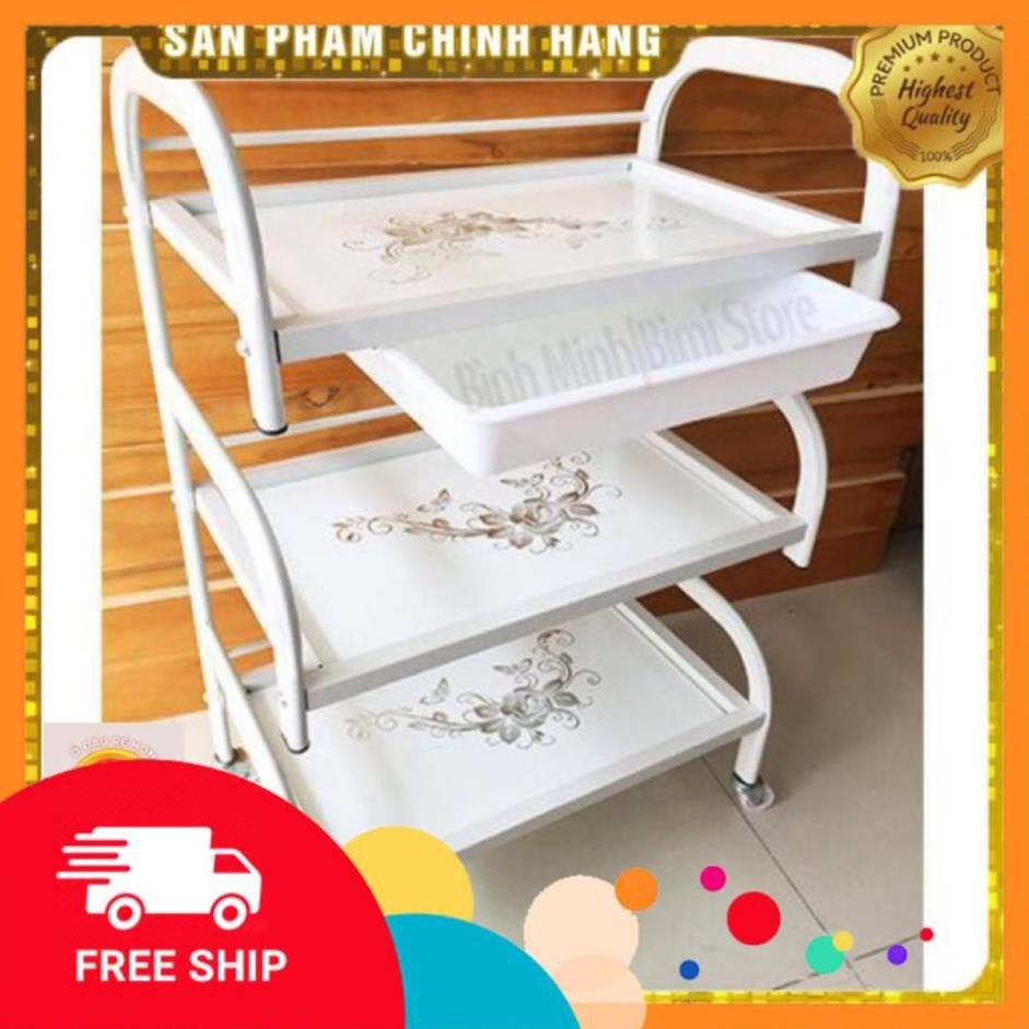 FREE SHIP Xe đẩy Spa 3 tầng mặt kính hoa Văn có khay Cho NAIL SPA TÓC TMV