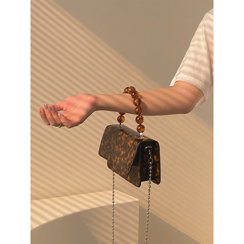 Túi xách JASMIN NOIR bằng da PU cỡ nhỏ phong cách retro phối dây xích