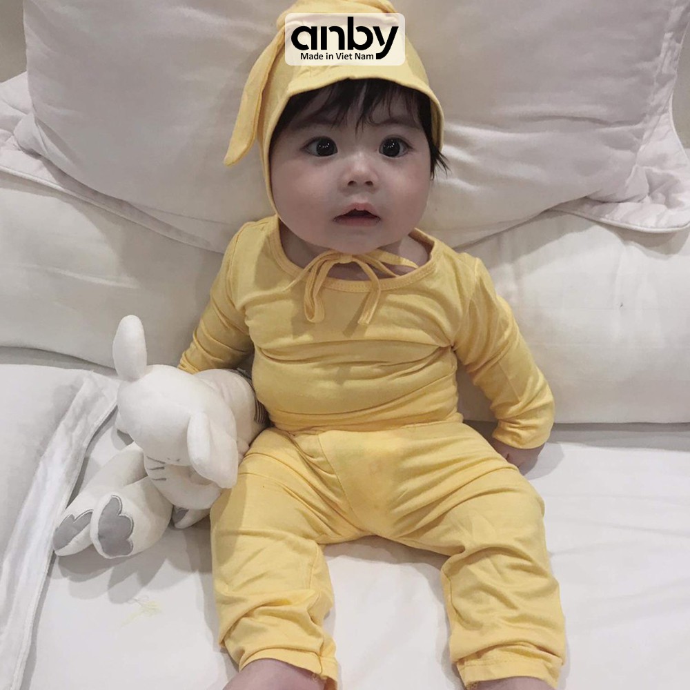 Bộ quần áo dài tay body trẻ em ANBY unisex nhiều màu cho bé từ 0 đến 5 tuổi tặng kèm nón tai thỏ AB19