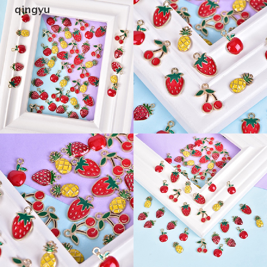 Bộ 10 Mặt Dây Chuyền Hình Trái Cherry Bằng Hợp Kim Tráng Men DIY