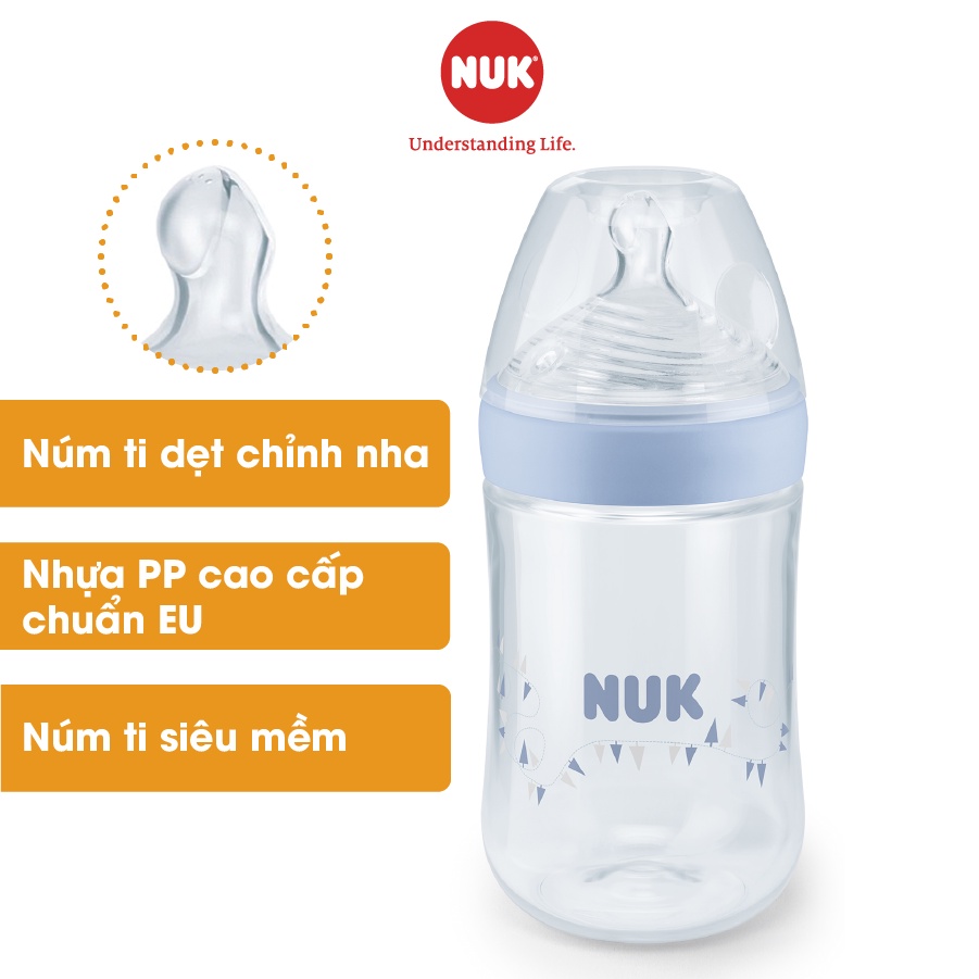 Bình sữa NUK Nature Sense nhựa PP cao cấp chuẩn EU núm ti silicone chỉnh nha 260ml S2-M