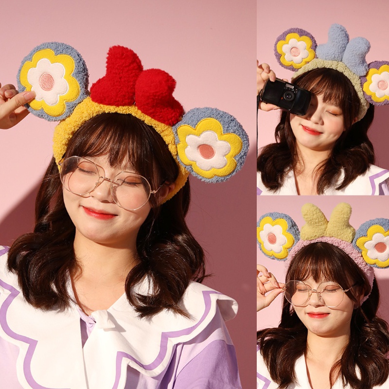 Băng Đô Lông Nhung Co Giãn Không Trơn Họa Tiết Hoa Hoạt Hình