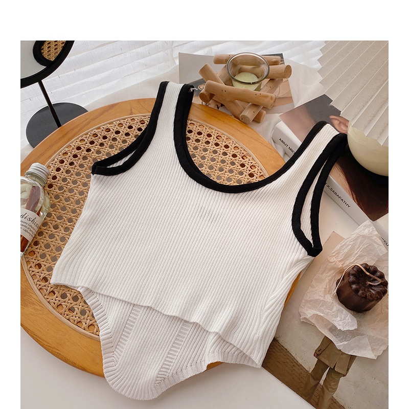 Áo dệt kim không tay dáng ôm ngắn viền không đều phong cách Hàn Quốc thời trang xuân hè dành cho nữ