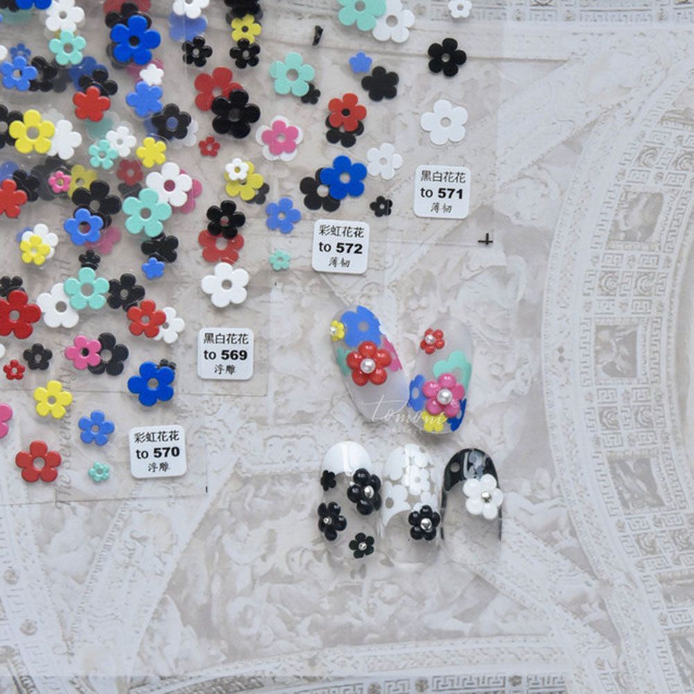 [Hàng mới về] Miếng Dán Trang Trí Móng Nghệ Thuật Họa Tiết Hoa 5d Màu Cầu Vồng Dễ Thương Diy