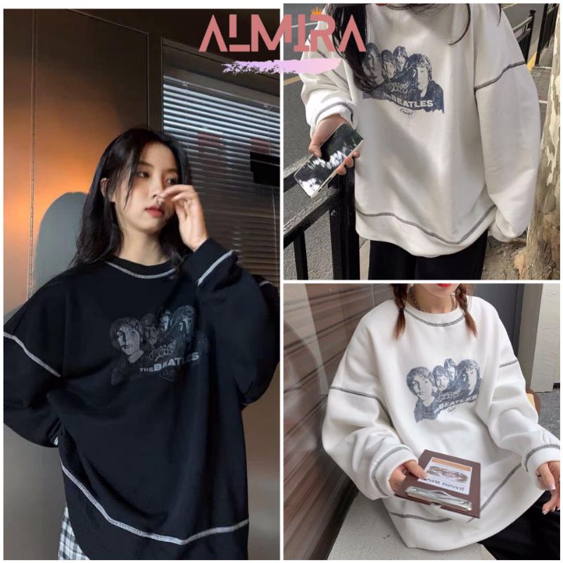 Áo Sweater Chỉ Nổi In Hình Ngực Form Rộng Unisex