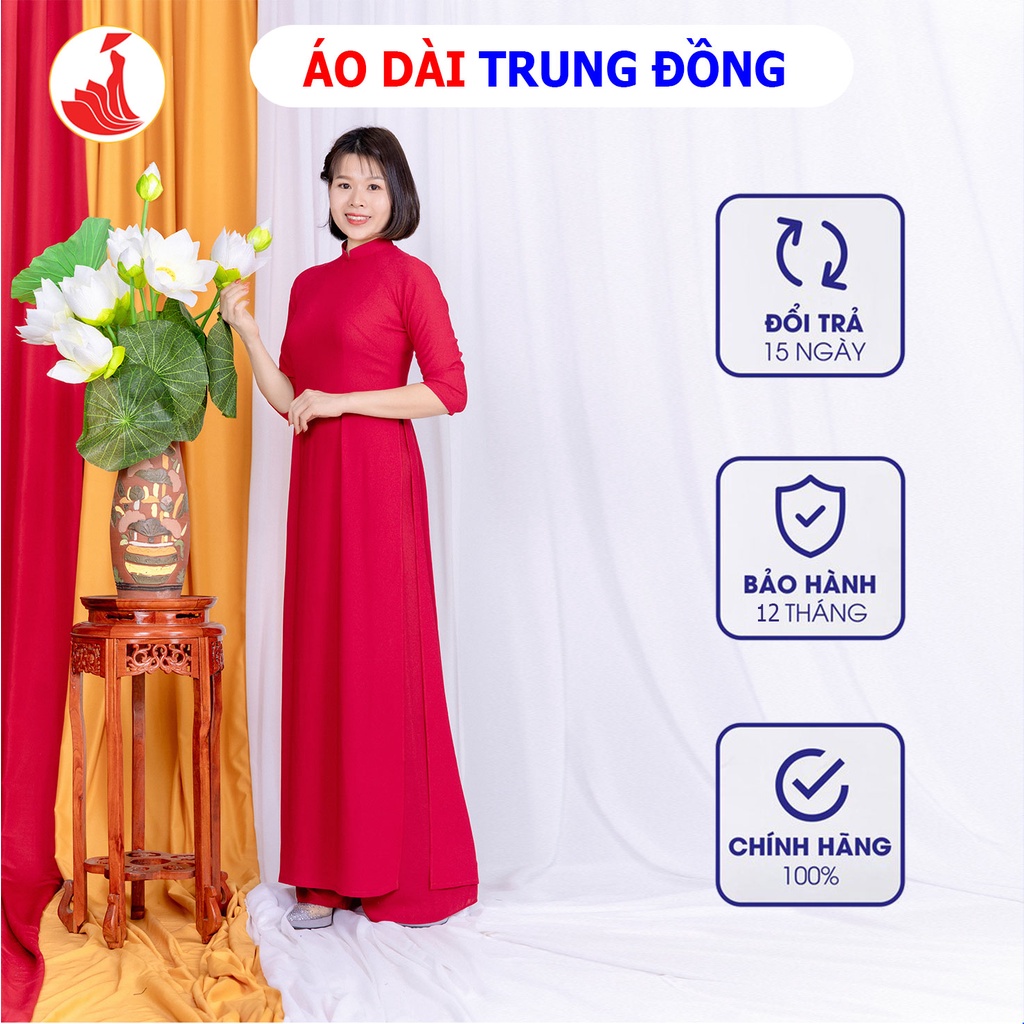 Mẫu áo dài trơn 2 tà chất liệu tằm ý cổ cao 2.5cm mặc lên vừa phom dáng| Áo dài Trung Đồng
