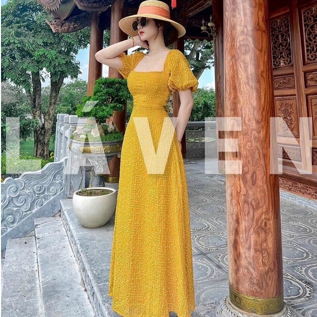 Đầm maxi tay phồng phối lưng kiểu cực xinh cho nàng