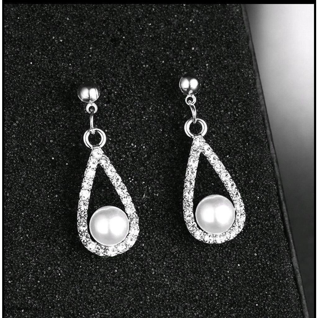 Bông tai hợp kim bạc dài cầu kỳ đính châu trắng thời trang hàn quốc nữ tính YU39