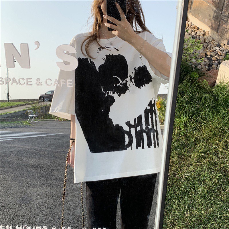 SUXI Áo Thun Ngắn Tay In Hình Cá Tính Thời Trang Mùa Hè Hàn Quốc