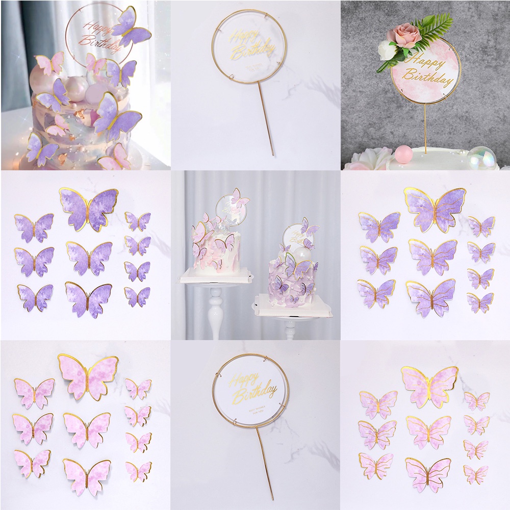Set 1/10 Que Cắm Trang Trí Bánh Sinh Nhật Thiết Kế Hình Bướm Dễ Thương