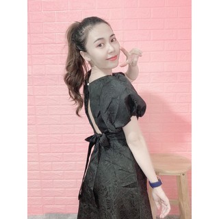 ĐẦM ĐEN GẤM HỞ LƯNG THẮT NƠ EO