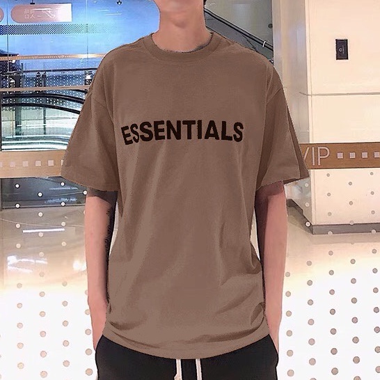 Áo phông nam nữ form rộng 2N Unisex thun cotton in chữ Essentials trắng/nâu/cacao