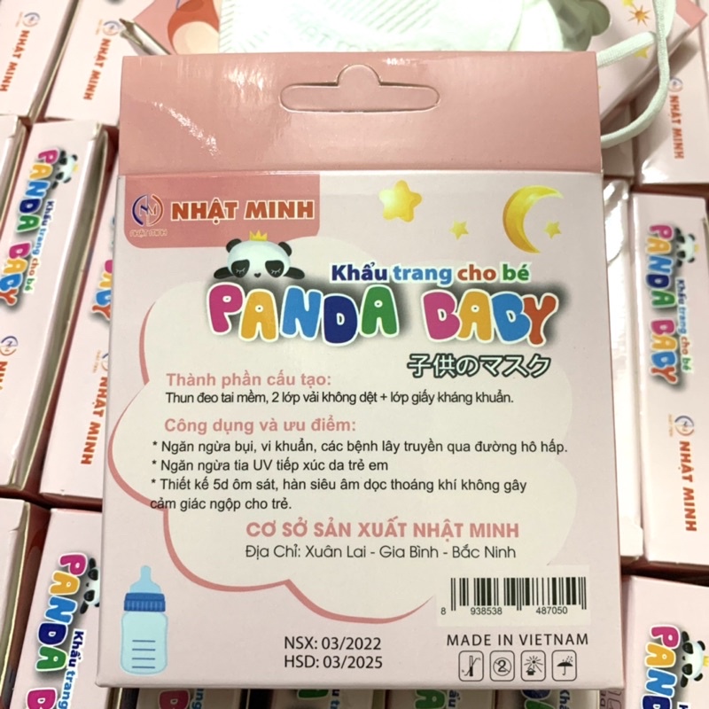 (Size nhí) Hộp 10 chiếc khẩu trang trẻ em hình gấu Panda cho bé sơ sinh đến 2 tuổi