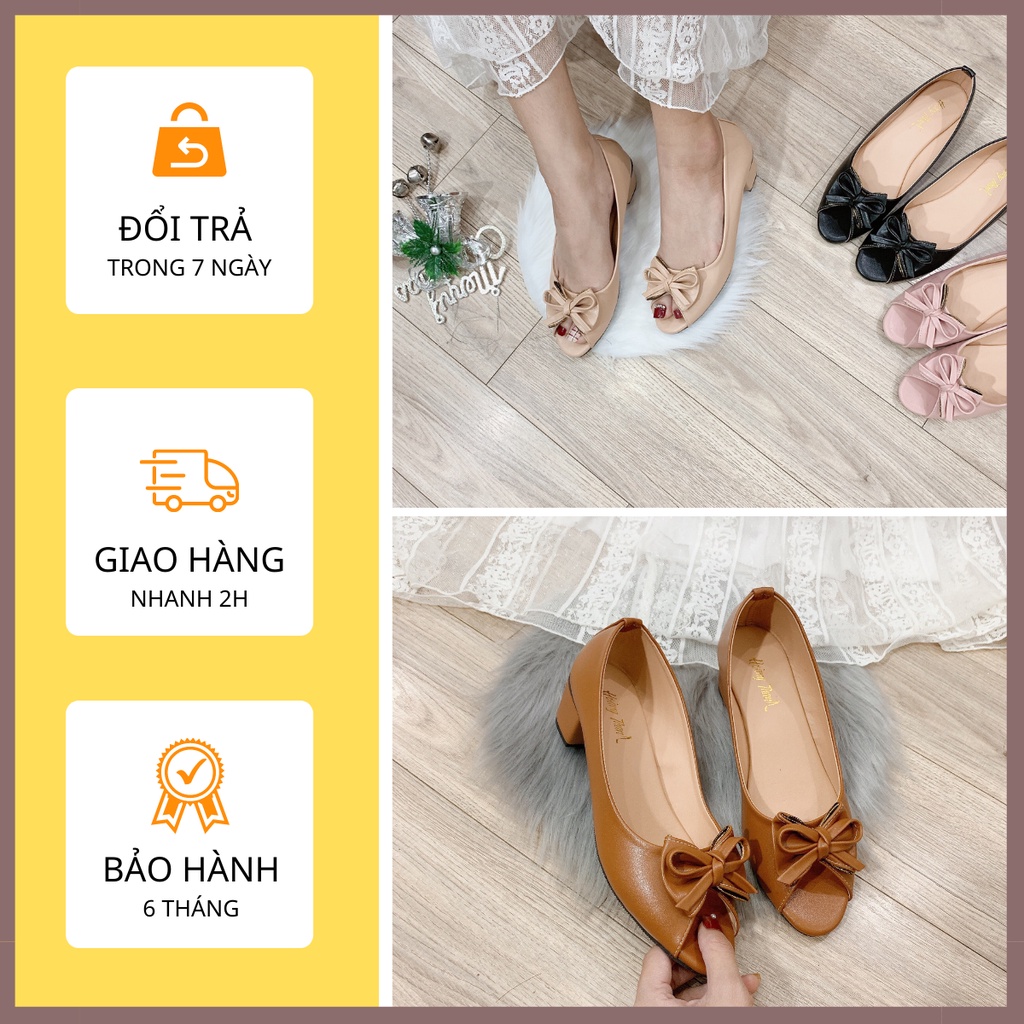 [Có bigsize 40-41] Giày Nữ, Giầy Dép Gót Vuông 3cm Da Mềm Đi Nước Đi Mưa Được. Giày Hoàng Thanh G1 Đen