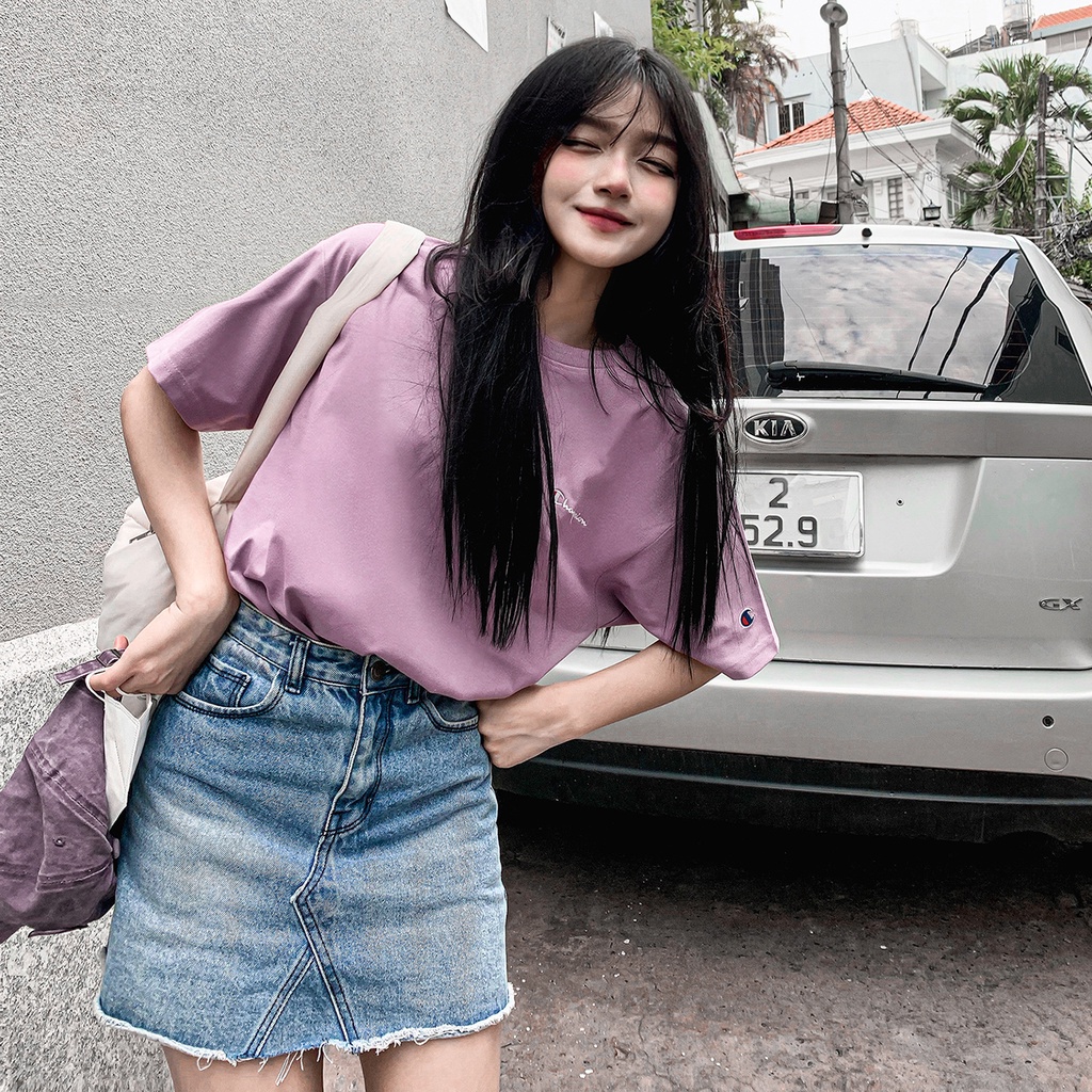 Áo thun Champion Màu Tím Chất Liệu Cotton Thoáng Mát