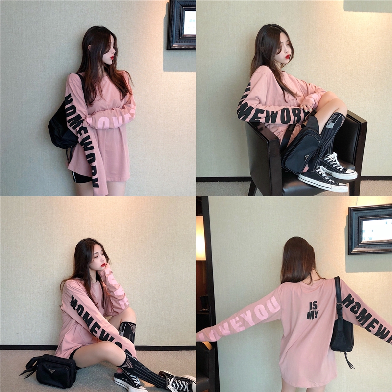 Áo thun nữ SUXI tay dài dáng rộng phong cách Hàn Quốc