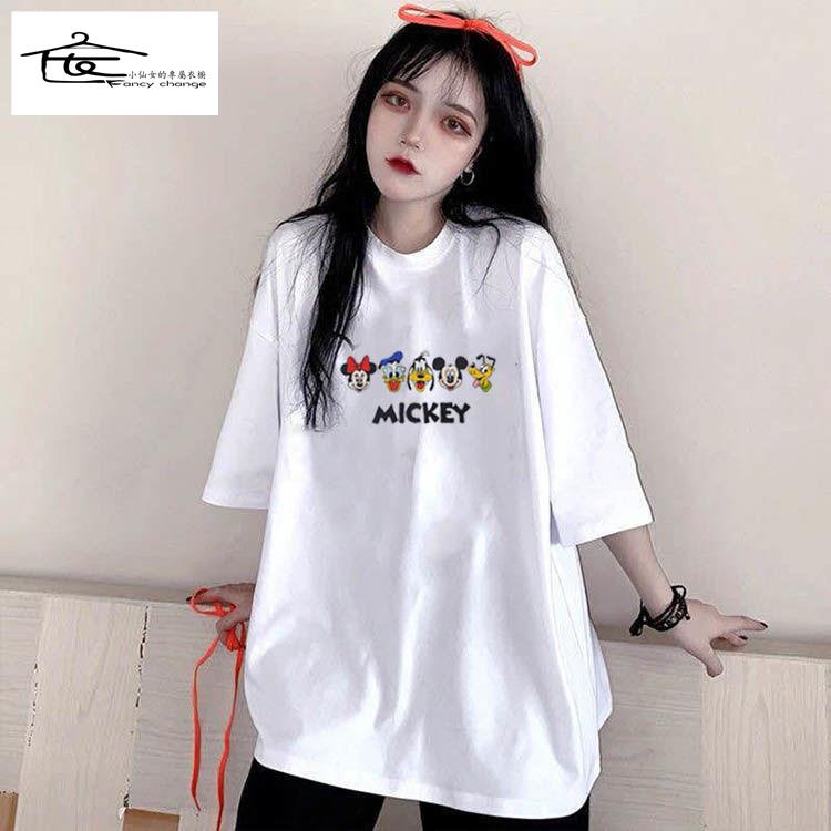 Giảm Giá Đặc Biệt Áo Thun Tay Ngắn Dáng Rộng In Hình Phong Cách Harajuku Hàn Quốc Dễ Phối Đồ Size Lớn Cho Nữ