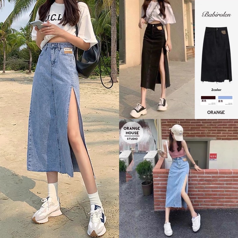 [HÀNG ĐẸP] Chân váy denim xẻ đùi Hàn Quốc Chân váy bò dáng dài