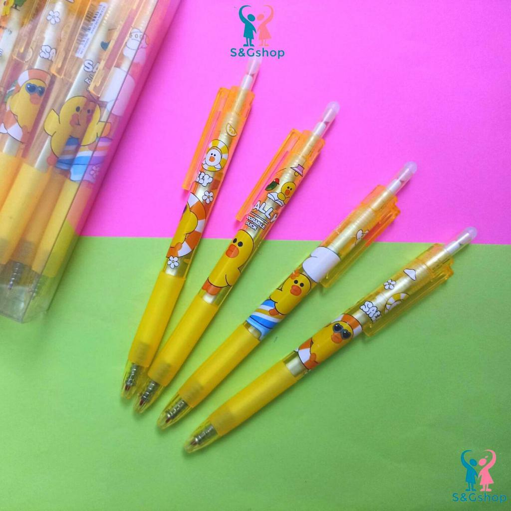 Hộp 12 cây bút mực gel tím xóa được ngòi 0.5mm - Bút bi xóa được vịt Sally, Psyduck