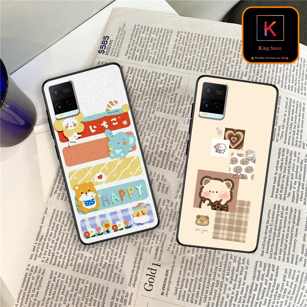 Ốp lưng Vivo Y21 - Vivo Y21s - Vivo Y33s - Ốp in hình gấu &amp; thỏ đang yêu - lưng nhám viền TPU cao cấp