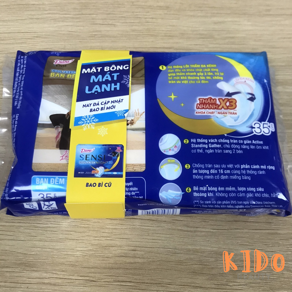 Băng vệ sinh ban đêm Diana Sensi Cool Fresh Night |Super Night có cánh - BVS Diana siêu thấm chống tràn