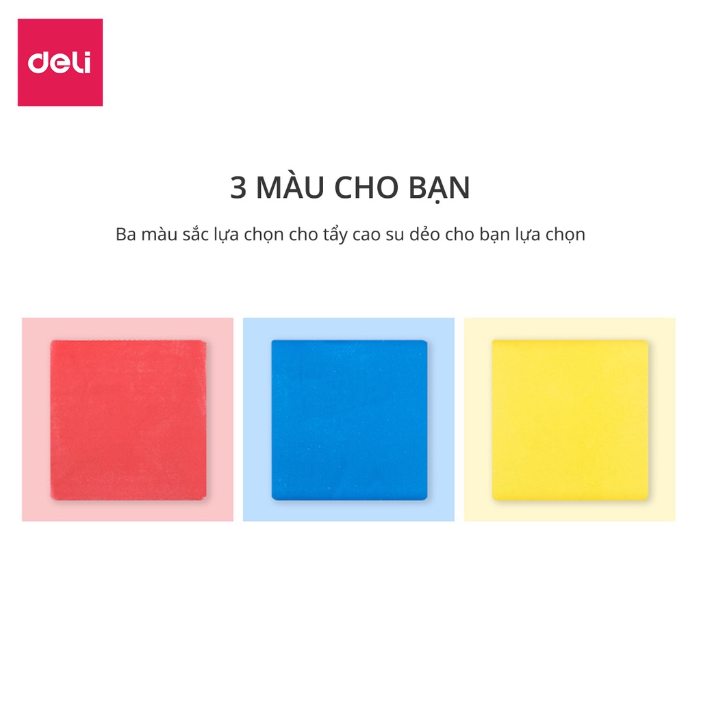 [Mã LIFEB04ALL giảm 10% tối đa 15K đơn 0Đ] Tẩy dẻo Deli nhiều màu - Đỏ/ Xanh dương/ Vàng - 71094