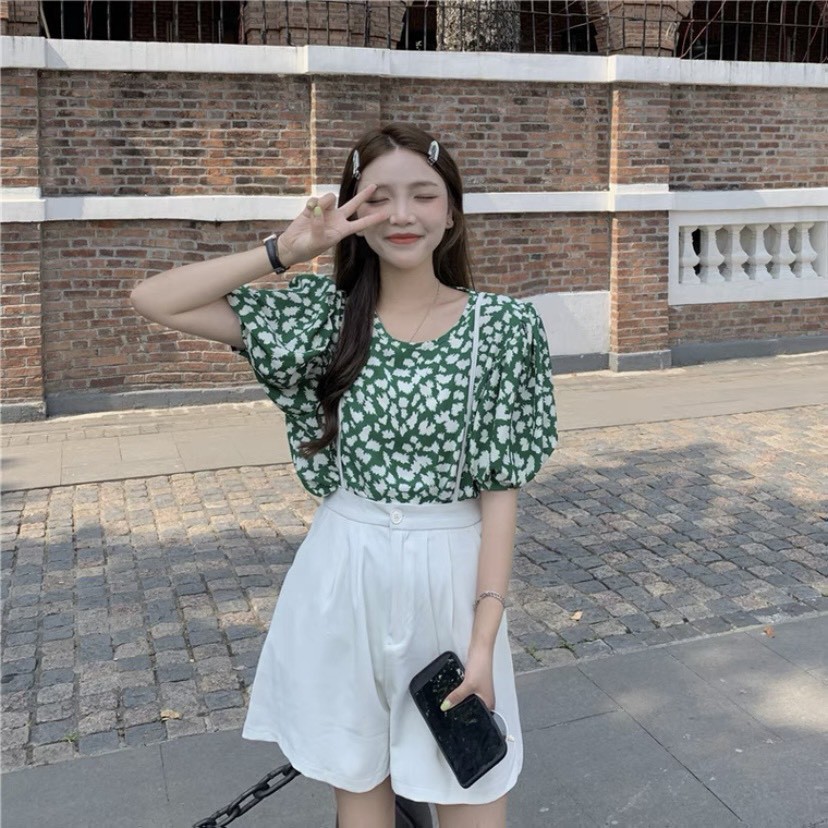 Set áo họa tiết quần short đùi yếm Ulzzang Style  Hàng quảng Châu