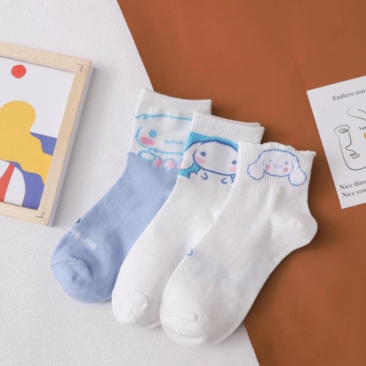 Vớ Thể Thao Cổ Vừa In Họa Tiết Hoạt Hình Chú Chó Cinnamon Kiểu Nhật Bản Dễ Thương Cho Bé Gái