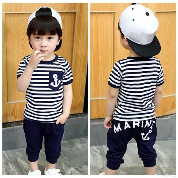 Set áo ngắn tay kèm quần phong cách Hàn Quốc thời trang cho bé trai dễ thương