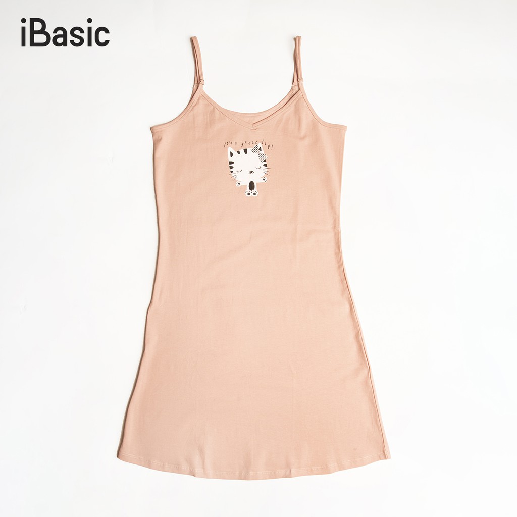 Đầm ngủ nữ hai dây cotton thun in hình iBasic SY003